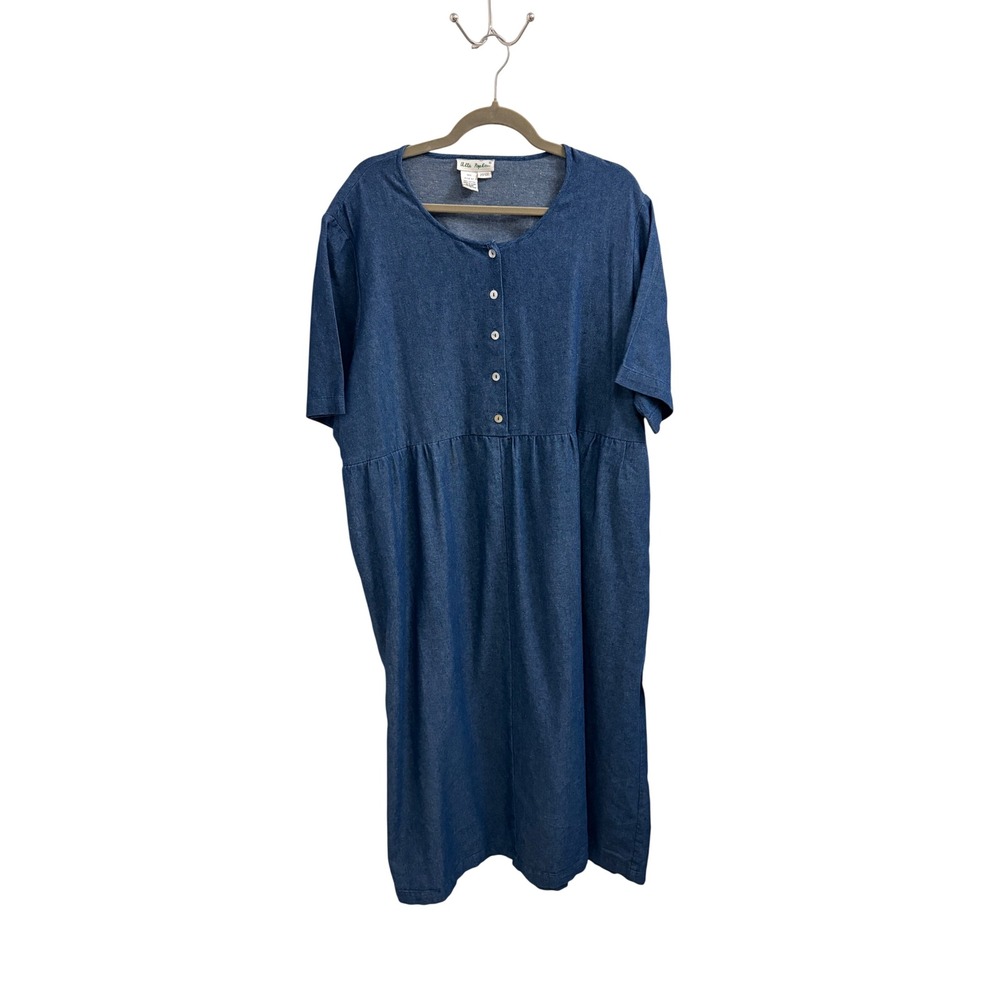 Midi Dress Denim Cottagecore Ulla Popken Womens 20/22 Blue Cotton‎ Button Front